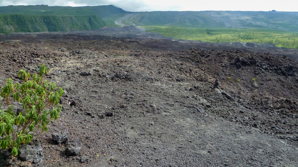 Lavafeld vom Vulkan bis zum Meer.