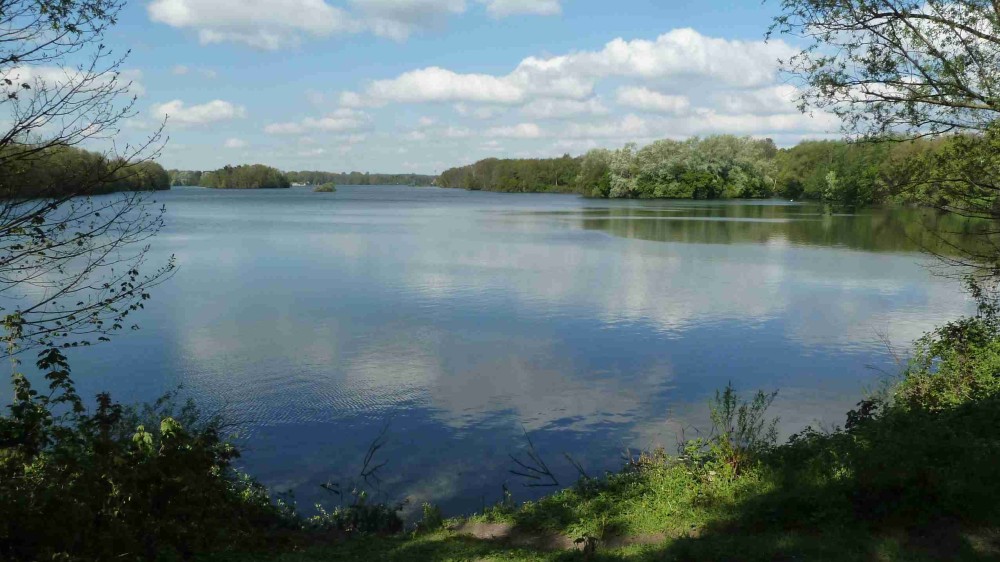 Blick über den Unterbacher See in Düsseldorf.