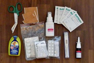 Medikamente und Pflaster der Reiseapotheke