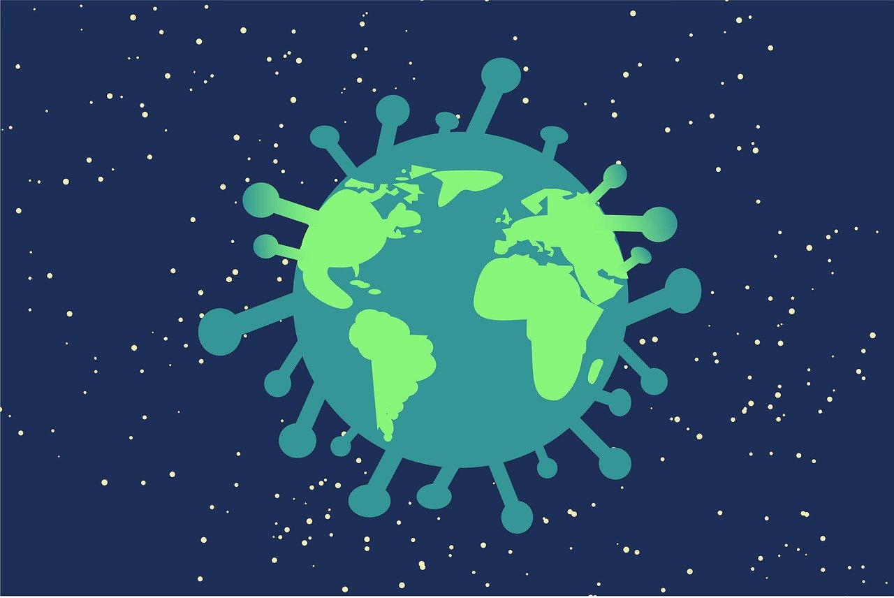 covid-Welt Zeichnung des Corona-Virus.