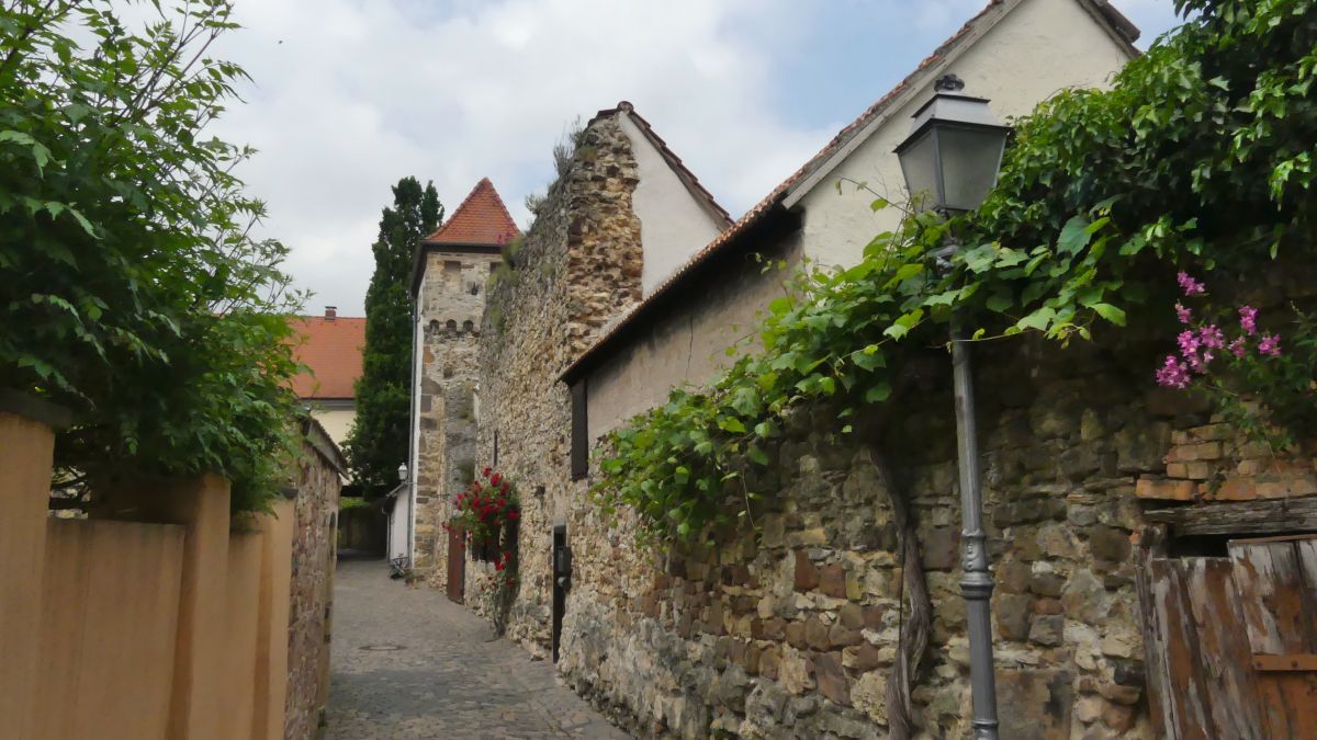 Gasse entlang der Stadtmauer in Freinsheim.