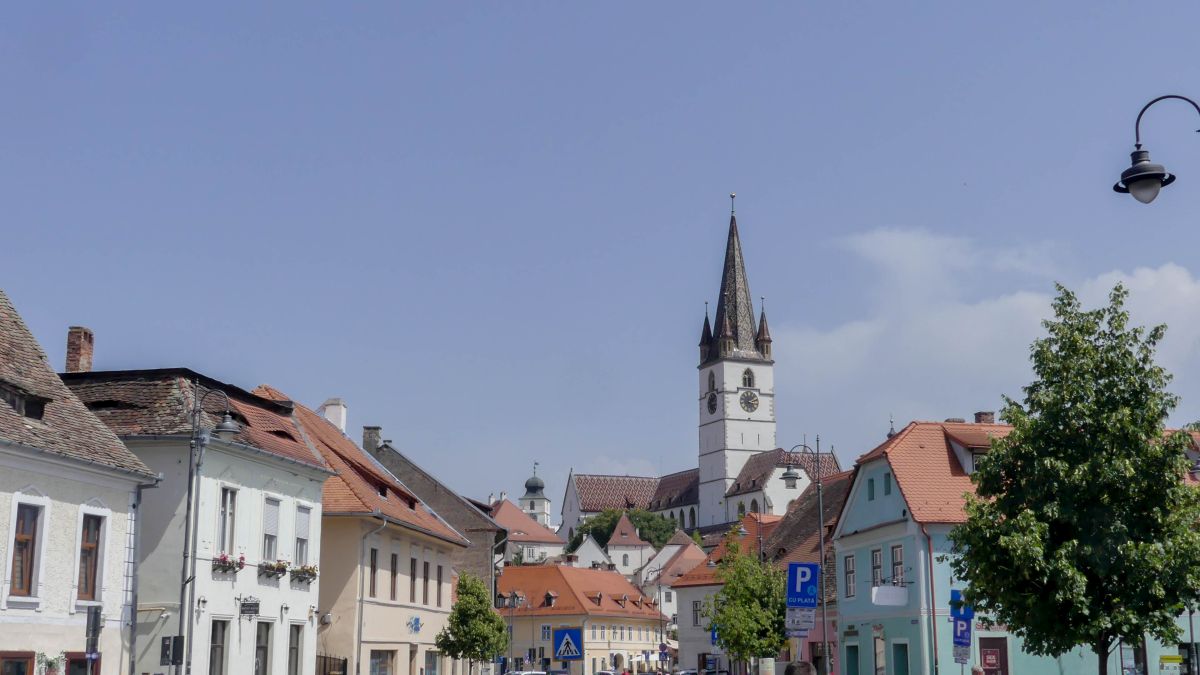 Ansicht von Sibiu mit der Stadtpfarrkirche